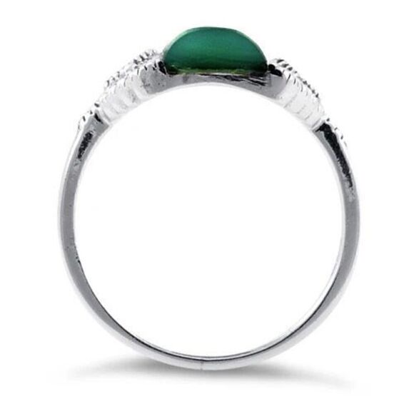 Sterling Silver Green Agate Tall Marcasite Ring New - Picture 3 of 4